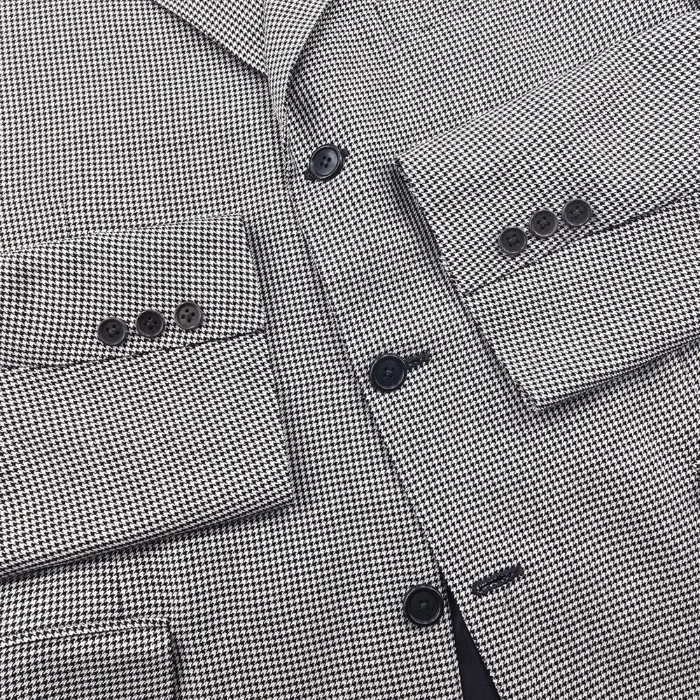 Canali Blazer Men 44R Black White Silk Wool Blend Houndstooth Sport Coat Italy